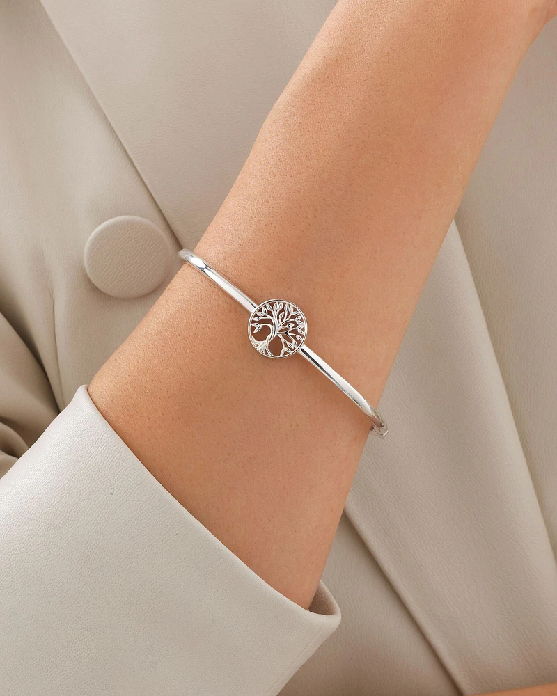 62mm Polished Tree of Life Bangle in Sterling Silver