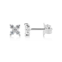 Floral Stud Earrings with Cubic Zirconia in Sterling Silver