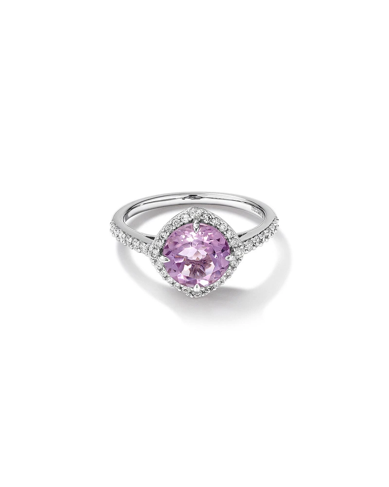 Halo Ring with Amethyst & 0.34 Carat TW of Diamonds in 10kt White Gold