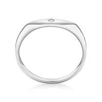 Diamond Star Accent Narrow Signet Ring Sterling Silver