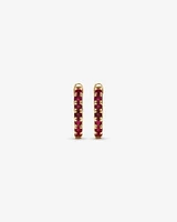 Ruby Huggie Hoop Earrings in 10kt Yellow Gold