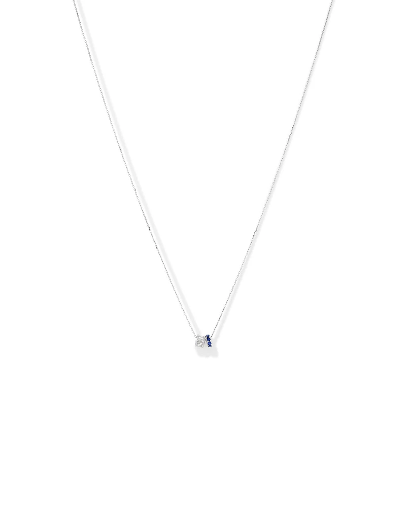 Collier avec Pendentif Rondelle Dot Dash en Saphir & Diamant avec 0,21 Carat TW en Or Blanc 10kt