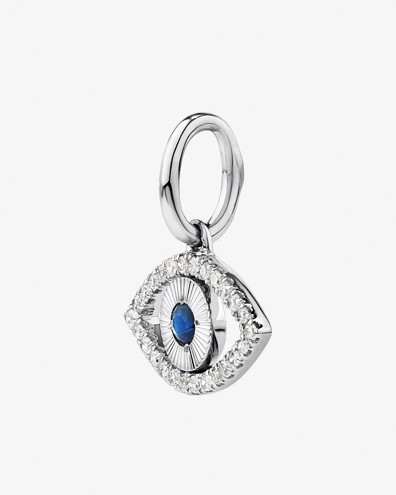 Diamond and Sapphire Evil Eye Pendant in 10kt White Gold