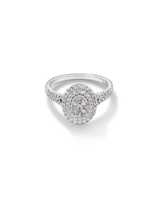 Bague Halo à Grappe Ovale de Diamant de 0,65 Carat TW en Or Blanc 10kt