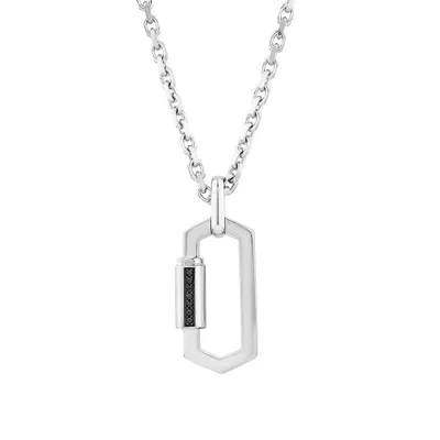 Men's Black Diamond Pendant on Heavy Cable Chain in Sterling Silver