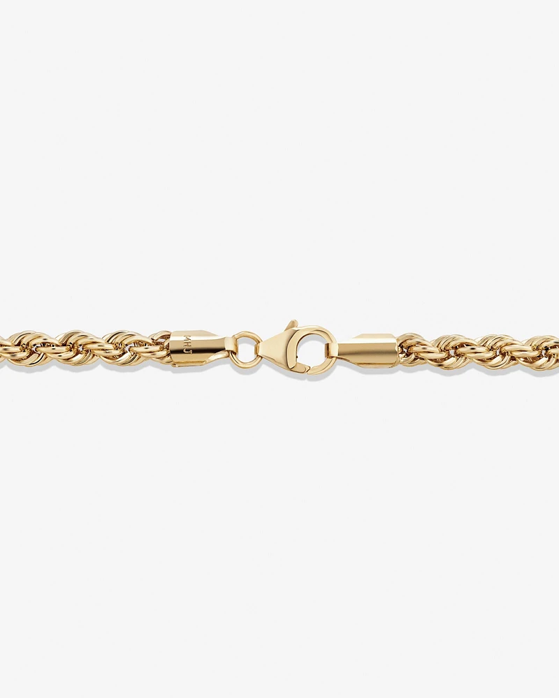 19cm (7.5") 4mm-4.5mm Width Rope Bracelet in 10kt Yellow Gold