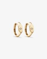 Diamond Star Accent Signet Huggie Hoop Earrings in 10kt Yellow Gold