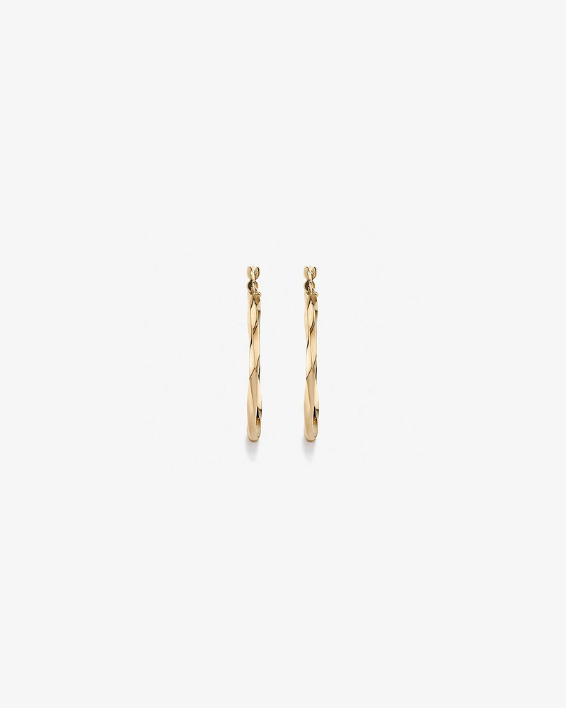 28mm Square Twist Hoop Earrings in 10kt Yellow Gold