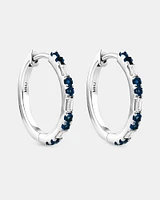 Sapphire & Diamond Dot Dash Hoop Earrings with 0.14 Carat TW in 10kt White Gold