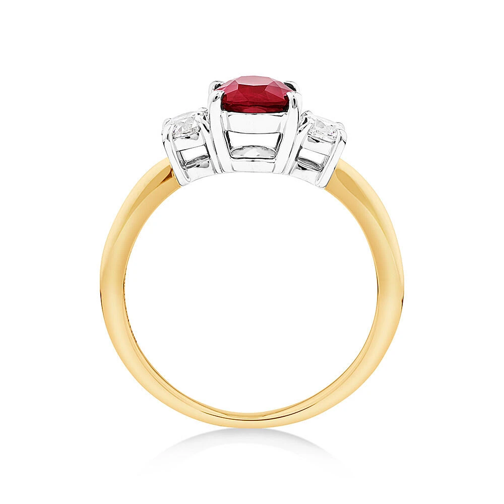 Ruby Ring with .40TW of Diamonds in 14kt Yellow and White Gold