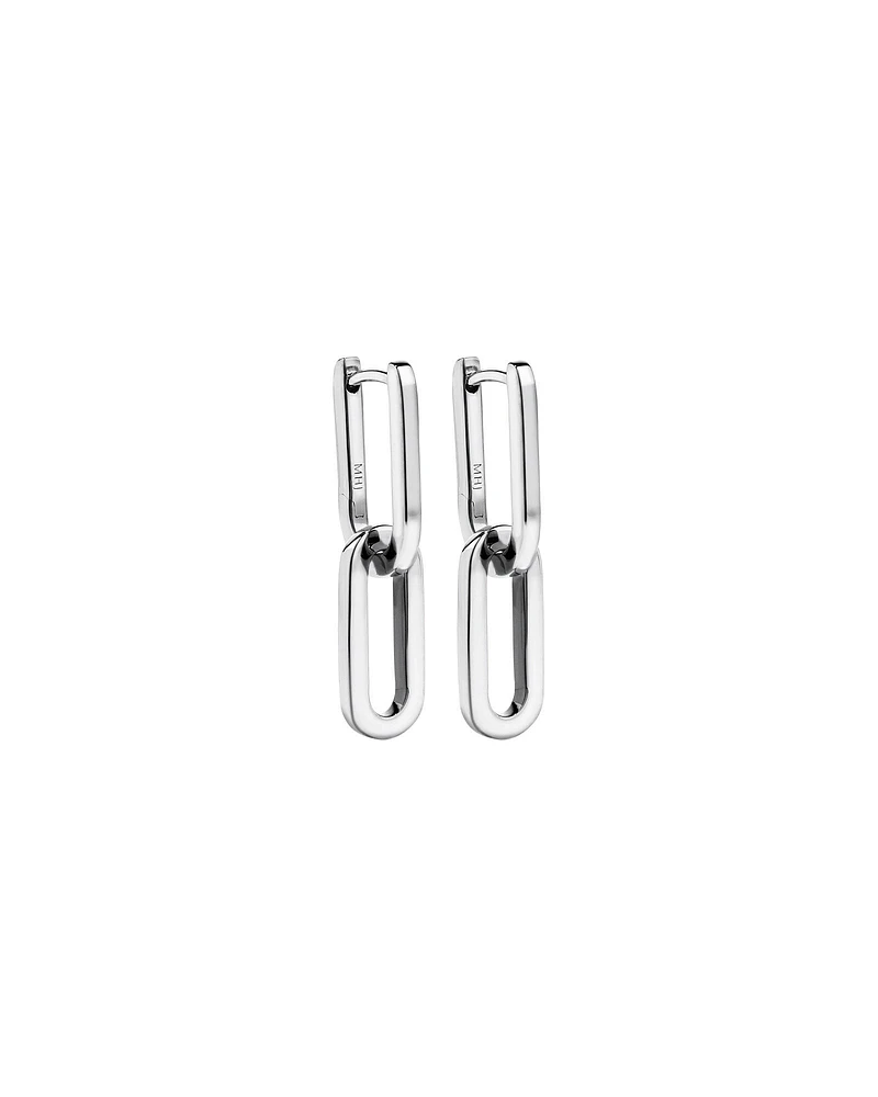 Paperclip Huggie Drop Earrings in Sterling Silver