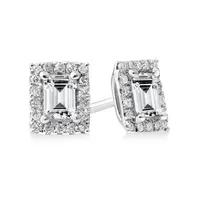 0.46 Carat TW Emerald Diamond Halo Stud Earrings in 10kt White Gold