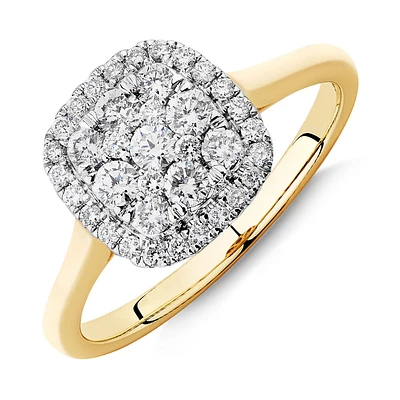 Square Cluster Halo Ring with 0.50kt TW of Diamonds in 10kt Yellow Gold