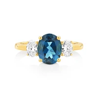 London Blue Topaz Ring with .46 Carat TW Diamonds in 14kt Yellow Gold