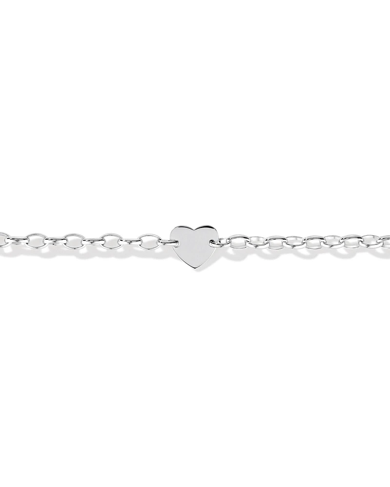 Heart Disc Oval Belcher Bracelet in Sterling Silver