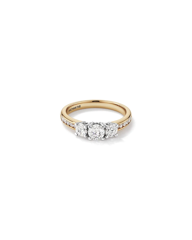 1.00 Carat TW Three Stone Round Brilliant Diamond Engagement Ring in 14kt Yellow and White Gold