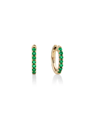 Huggie Earrings with Emerald in 10kt Yellow Gold