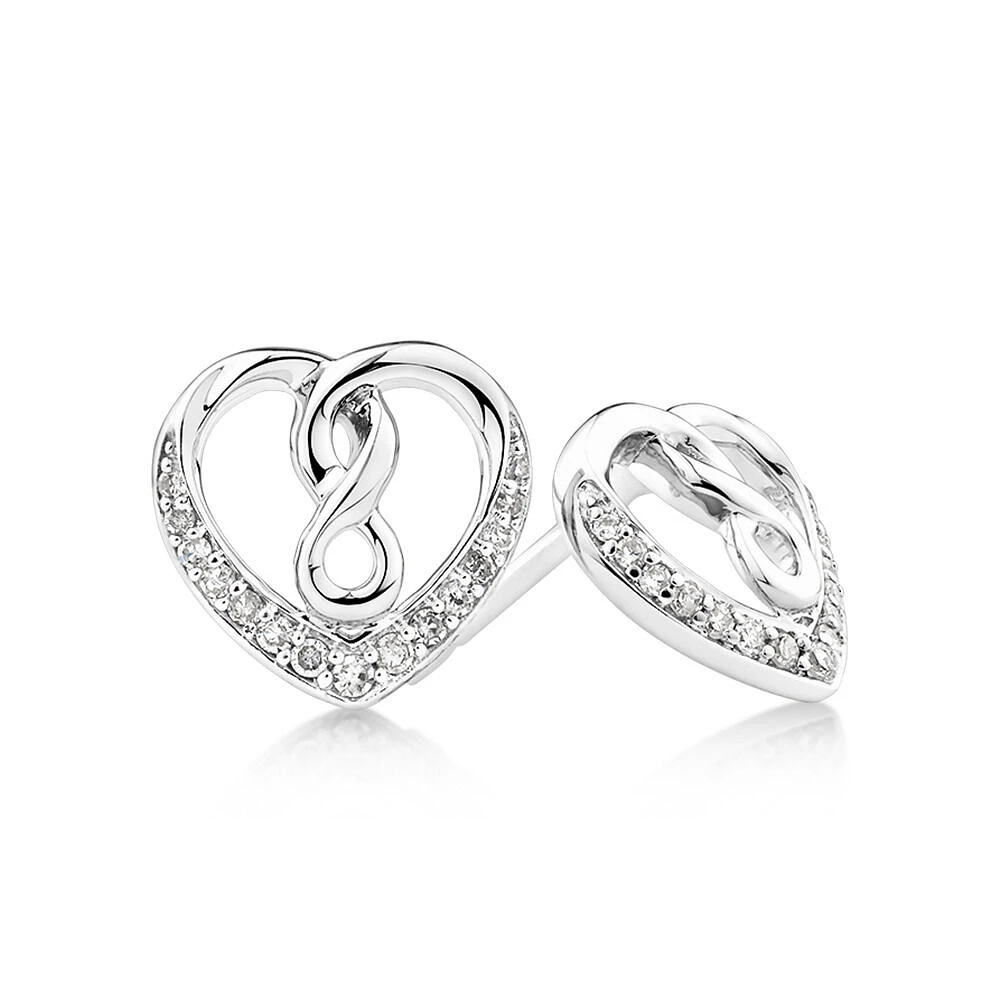 Boucles d'oreilles cœur et infini en argent sterling avec diamants totalisant 0,12 ct