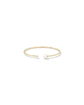 Cultured Freshwater Pearl and Diamond Torque Bangle in 10kt Yellow Gold