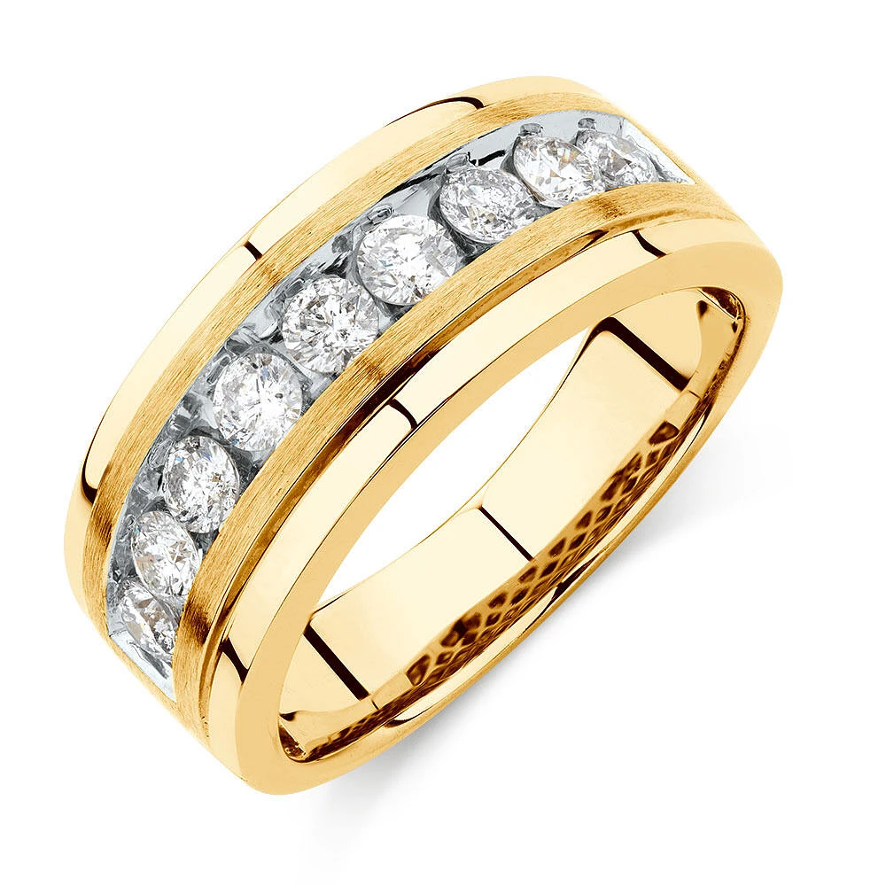 Bague en or jaune 10 K avec diamants totalisant 1 ct pour homme