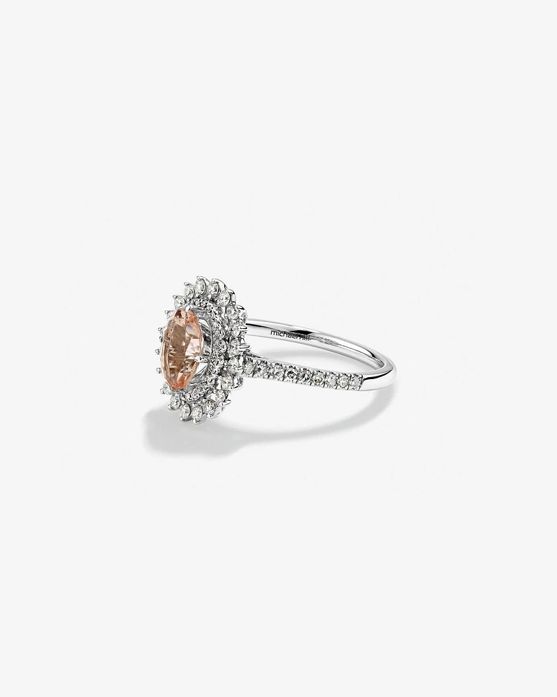 Morganite Lacy Halo Ring with .50TW of Diamonds in 10kt White Gold