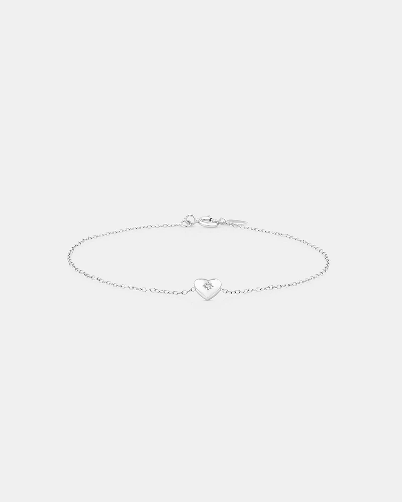 Mini Heart Bracelet with .004TW of Diamonds in Silver