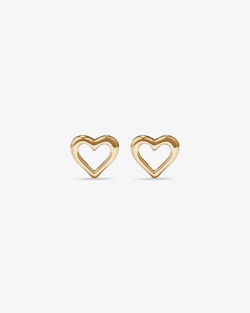 Boucles d'Oreilles Clous Coeur Ouvert en Or Jaune 10 kt