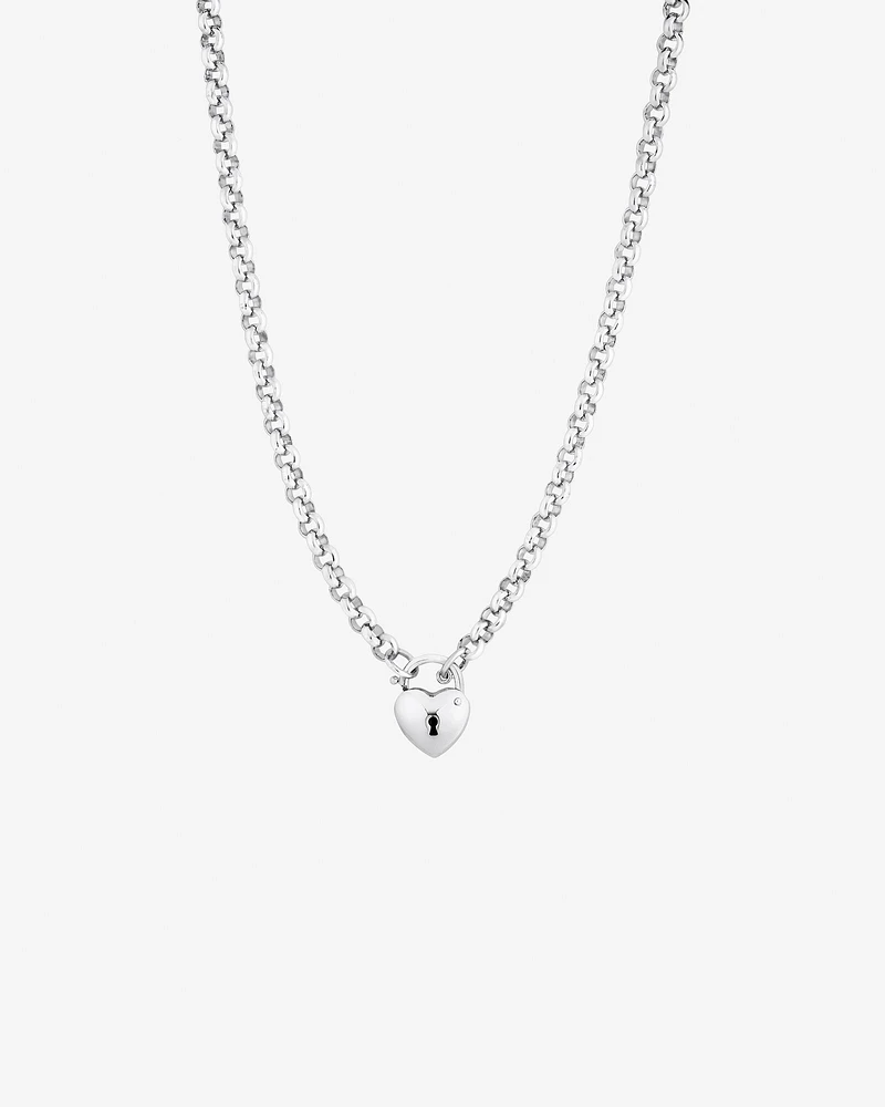 45cm (18") 5mm-5.5mm Width Heart Padlock Belcher Necklace in Sterling Silver