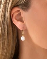 Drop Earrings with Cultured Freshwater Baroque Pearl in 10kt Yellow Gold