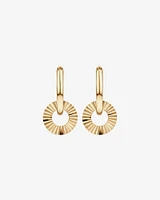 Sunray Circle Charm Huggie Hoop Earrings in 10kt Yellow Gold