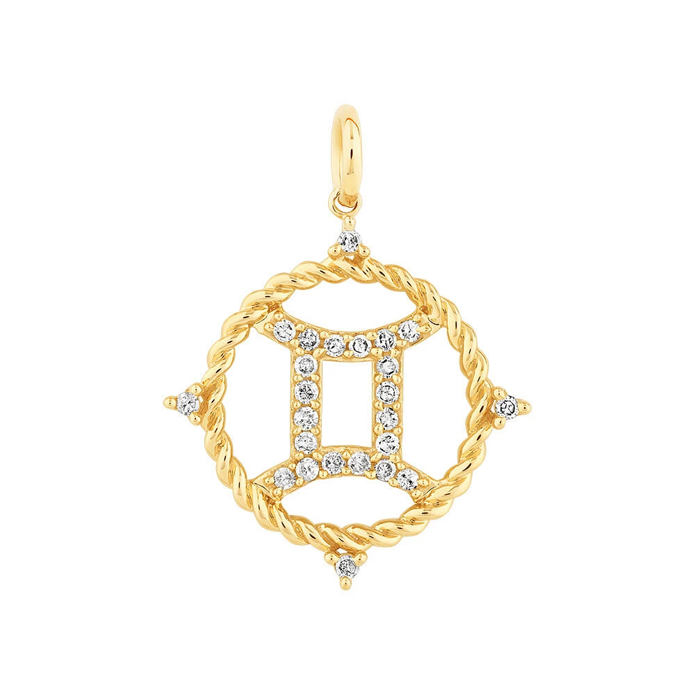 Gemini Zodiac Pendant with 0.20 Carat TW of Diamonds in 10kt Yellow Gold