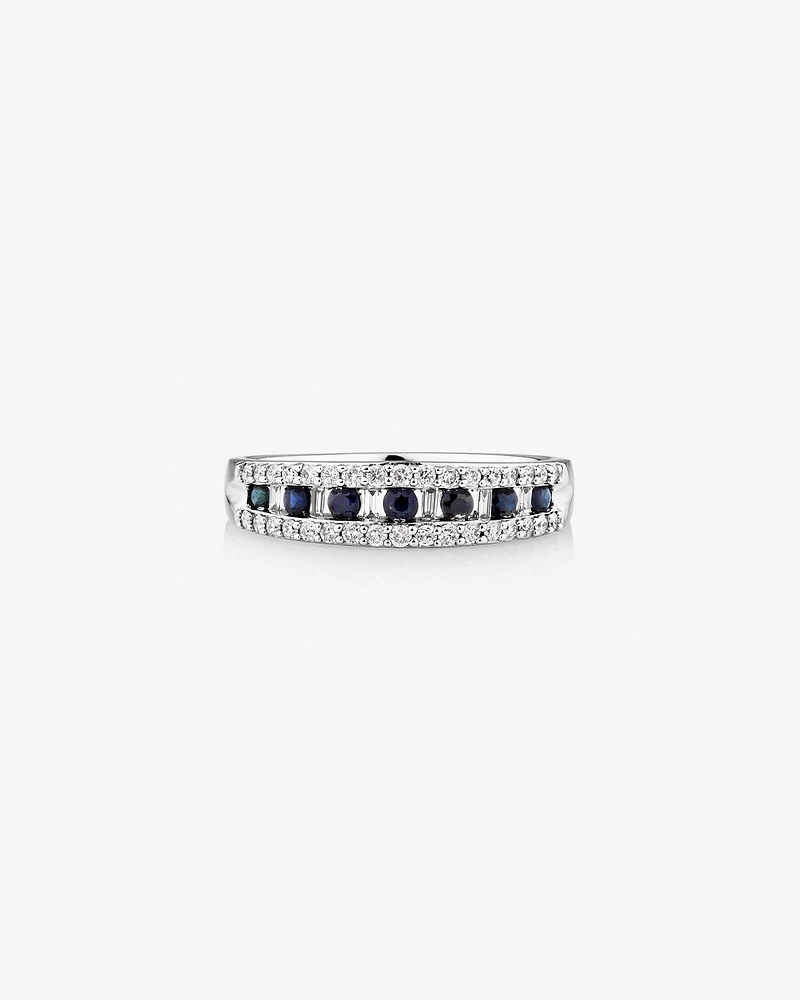 Bague en or blanc 10 K avec saphirs et diamants totalisant 0,29 ct