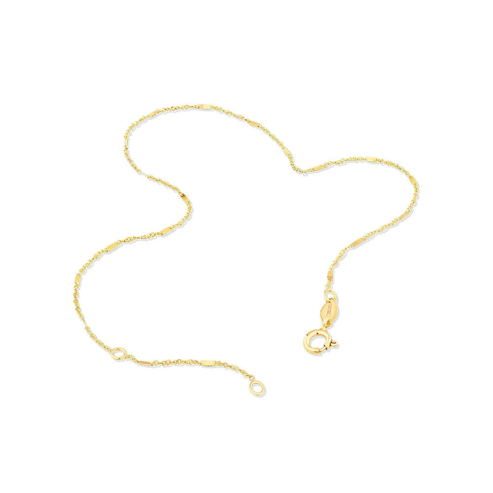 Twist Singapore Bar Chain Anklet in 10kt Yellow Gold