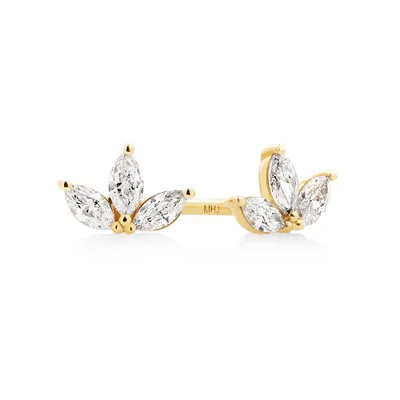 3 Stone Marquise Stud Earrings with 0.15 Carat TW Diamonds in 10kt Yellow Gold
