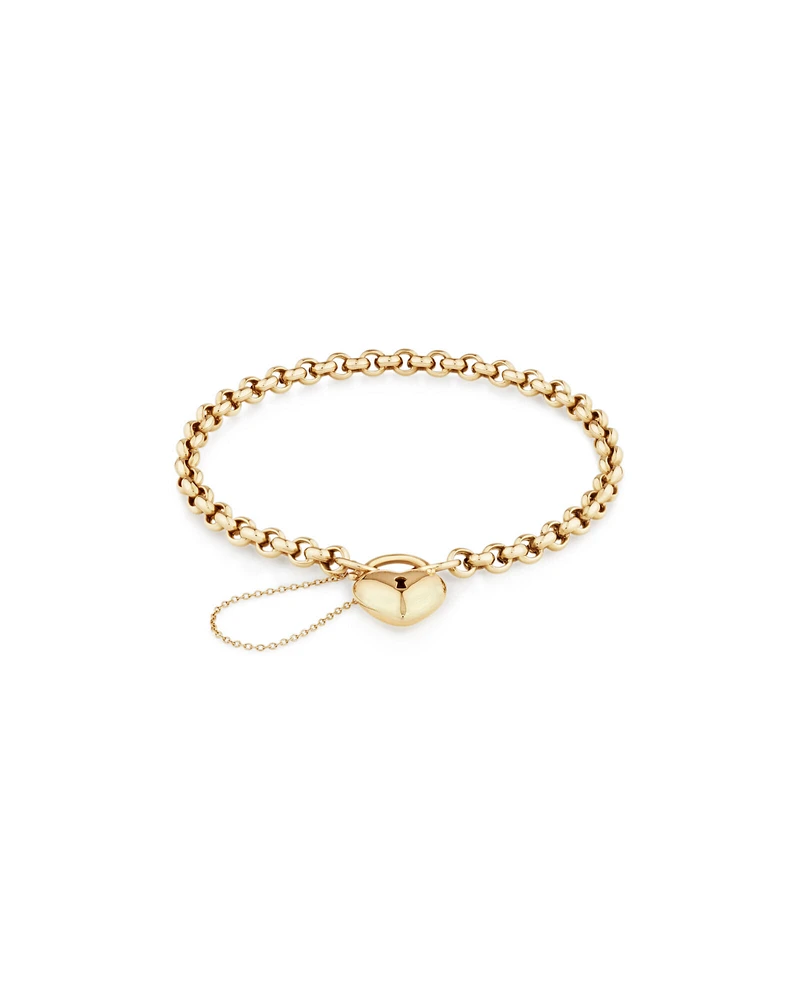 19cm (7.5") 5mm-5.5mm Width Heart Padlock Hollow Belcher Bracelet in 10kt Yellow Gold