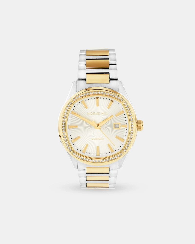 Two-Tone Men's 0.60 Carat TW Diamond Quartz Watch in Yellow Gold Tone Stainless Steel