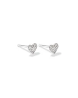 Fine Pave Diamond Heart Stud Earrings in Sterling Silver