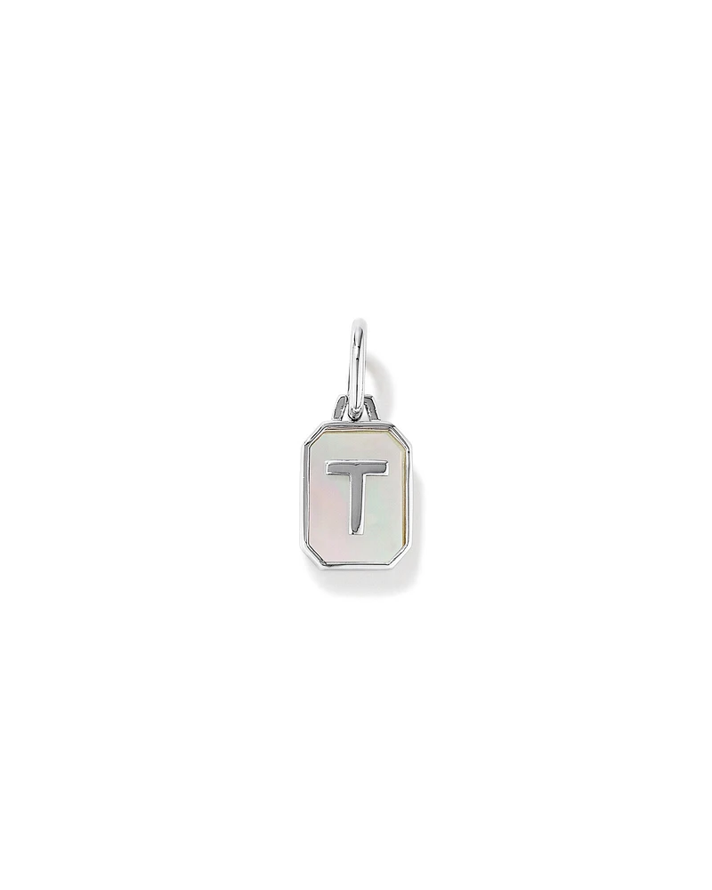 Letter F Mother of Pearl Initial Pendant in Sterling Silver