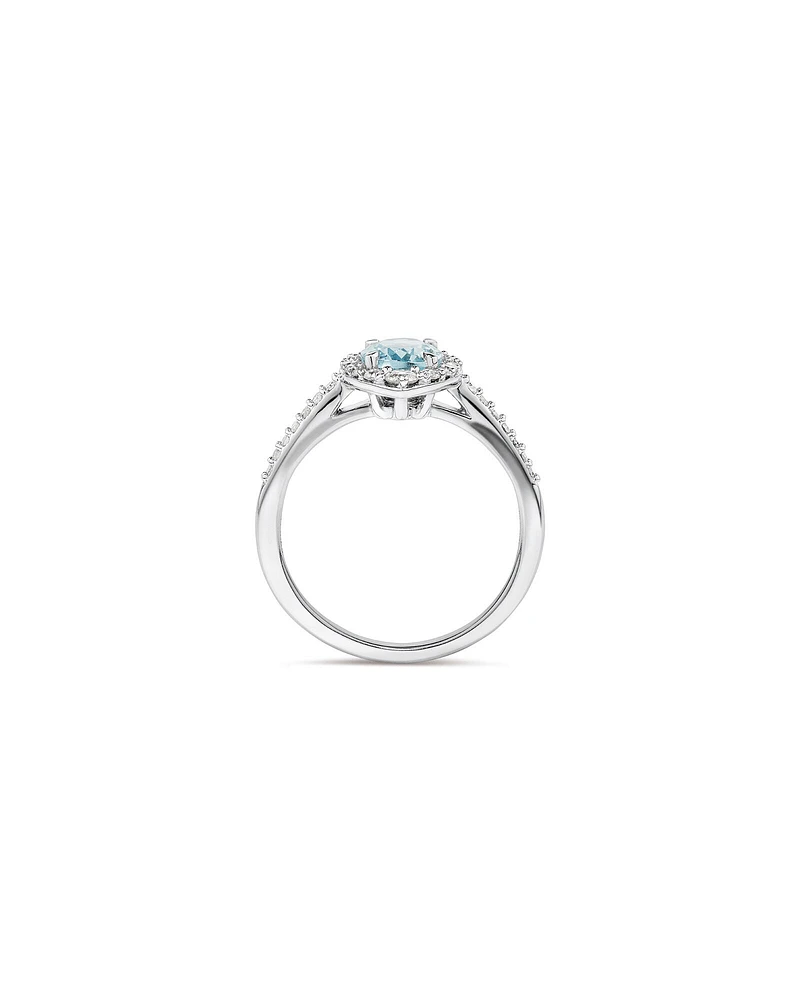 Halo Ring with Aquamarine & 0.29 Carat TW of Diamonds in 10kt White Gold