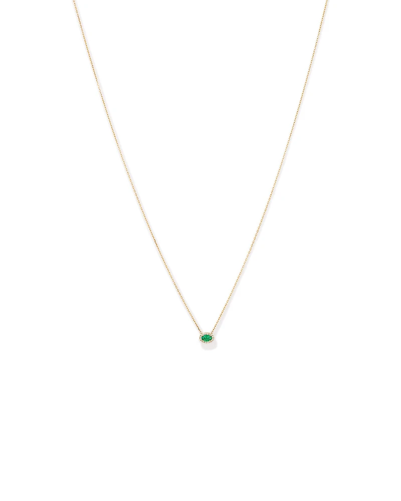 Oval Cut Green Emerald Gemstone and 0.05 Carat TW Diamond Halo Necklace in 10kt Yellow Gold