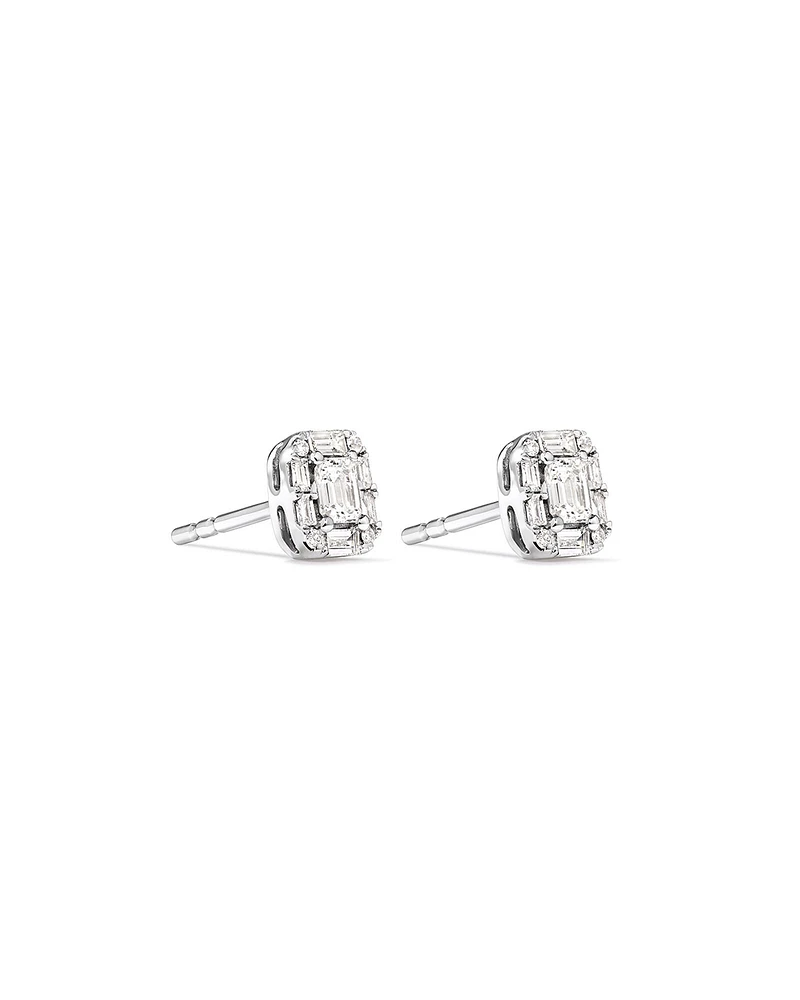 Boucles d'oreilles puces multistones de 0,31 carat TW en diamant taille émeraude en or blanc 10kt