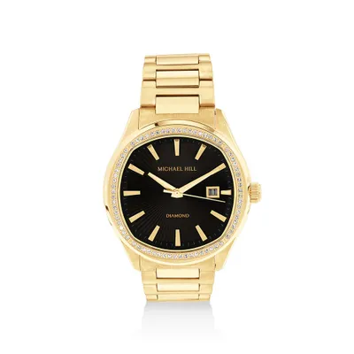 Men's 0.60 Carat TW Diamond Quartz Yellow Gold Tone Stainless Steel Watch with Black Dial