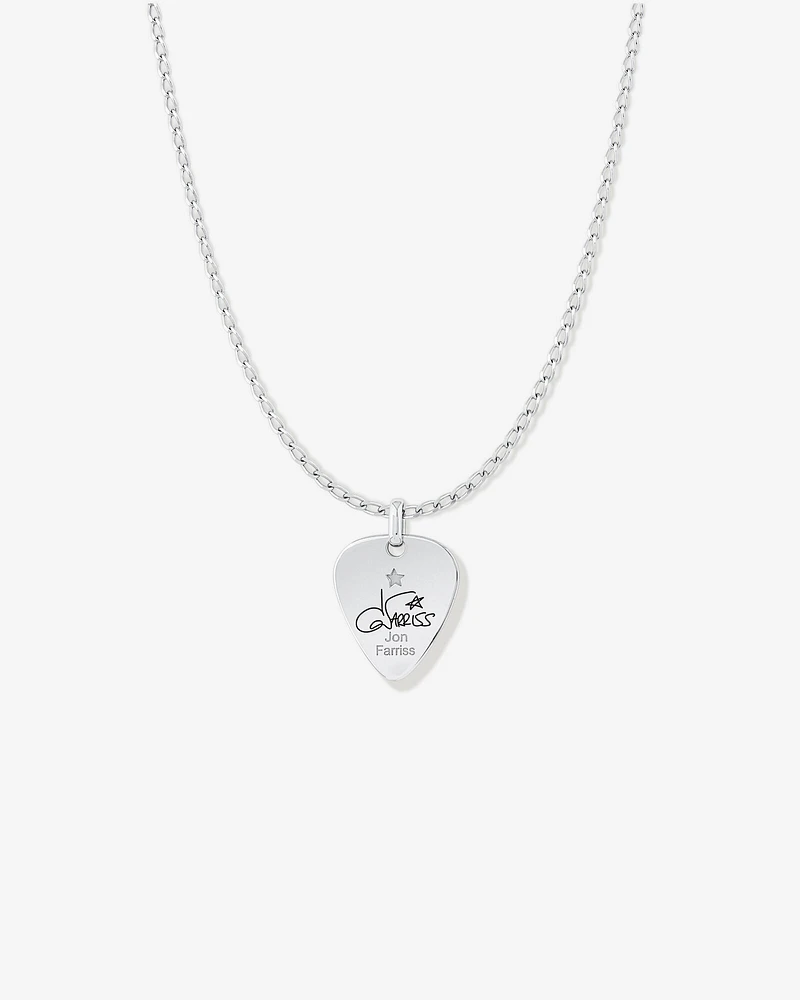 INXS Jon Farriss Engraved Guitar Pick Pendant with Chain in Recycled Sterling Silver