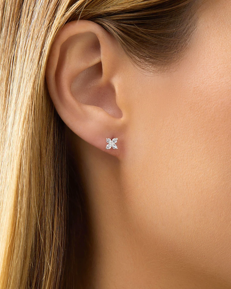 Floral Stud Earrings with Cubic Zirconia in Sterling Silver