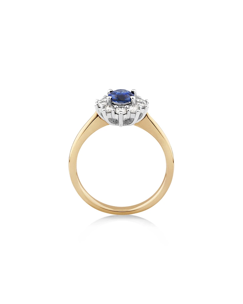 Ring with Sapphire & 1/2 Carat TW of Diamonds in 14kt Yellow & White Gold