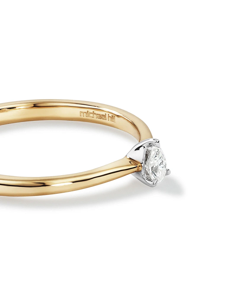 Pear Cut Diamond Solitaire Promise Ring in 10kt Yellow and White Gold