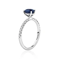 Solitaire Sapphire Ring with 0.25 Carat TW of Diamonds in 10kt White Gold