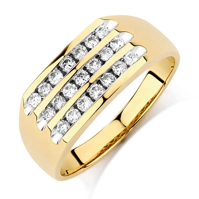 Bague en or jaune 10 K avec diamants à sertissage en bande totalisant 0,50 ct pour homme