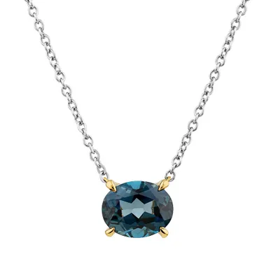 Necklace with London Blue Topaz in Sterling Silver and 10kt Yellow Gold