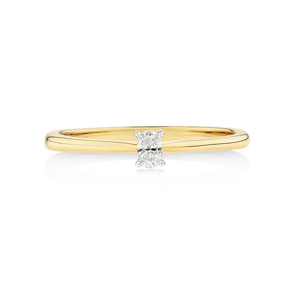 Oval Cut Diamond Solitaire Promise Ring in 10kt Yellow and White Gold